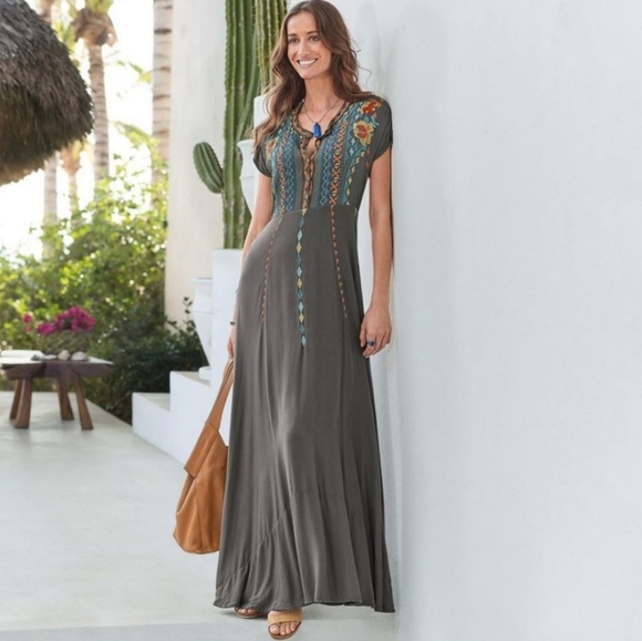 Johnny Was Dresses & Skirts - Johnny Was Biya | Crozier Embroidered Boho Rayon Maxi Dress Size Small